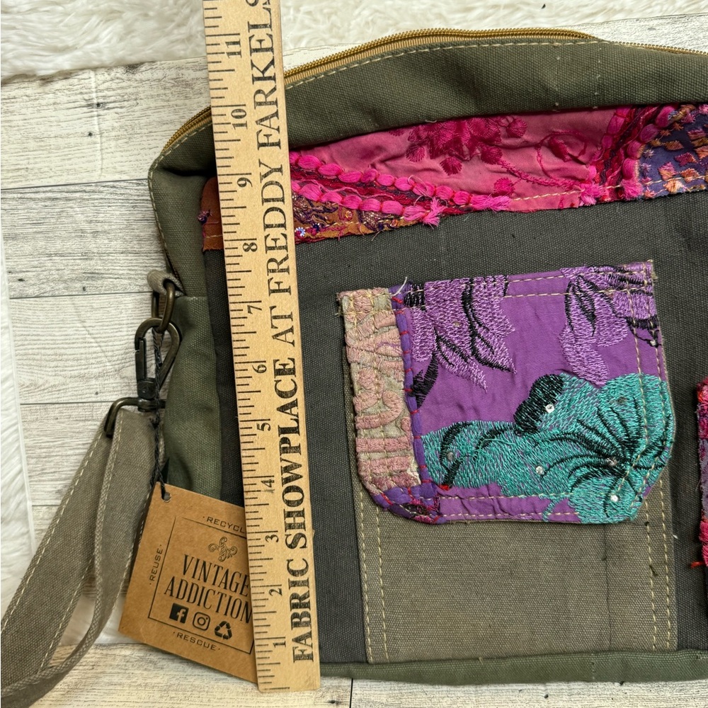 Vintage Addiction Recycled Military Tent Patchwork Crossbody Bag NWT - Picture 7 of 8